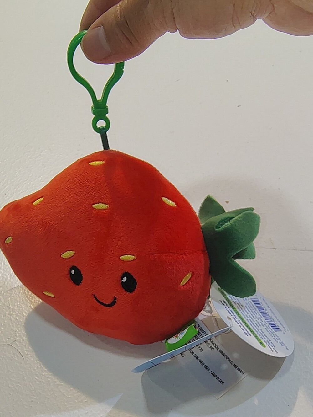 Gund Orange-Red Strawberry Clip-On Plush with Green Leaves